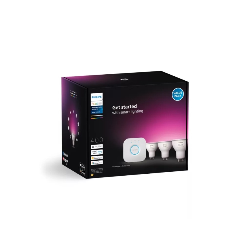 Kit básico Philips Hue WHITE AND COLOR AMBIANCE 3xGU10/4,2W/230V 2200-6500K + Hue Bridge