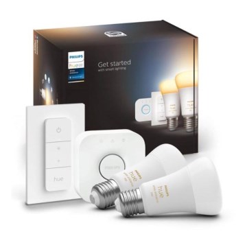 Kit básico Philips Hue WHITE AMBIANCE 2xE27/8W/230V + Hue Bridge y interruptor regulador