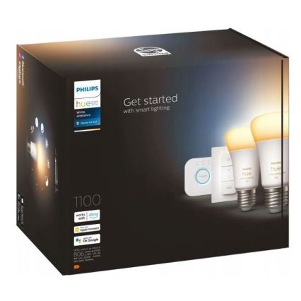 Kit básico Philips Hue WHITE AMBIANCE 2xE27/8W/230V + Hue Bridge y interruptor regulador