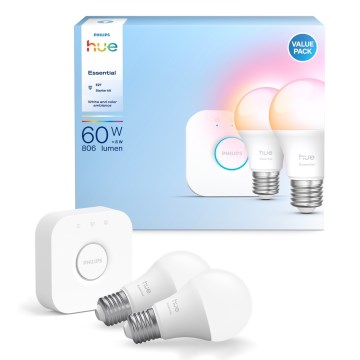 Kit básico Philips Hue White And Color Ambiance Essential 2xE27/8W/230V 2200-6500K + Hue bridge