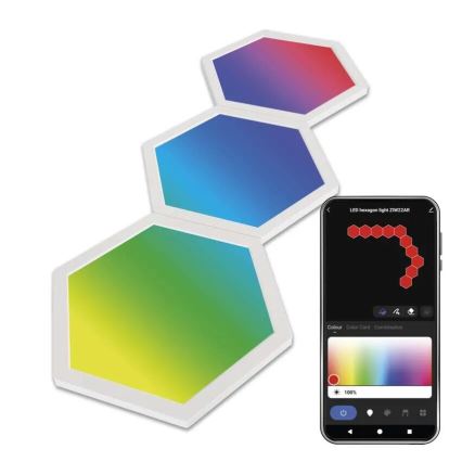 Pack de 3 paneles LED RGBIC+CCT regulables - kit de ampliación LED/1,8W/230V Wi-Fi Tuya