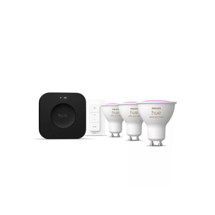 Kit básico Philips Hue WHITE AND COLOR AMBIANCE 3xGU10/4,2W 2000-6500K + Hue Bridge y interruptor regulable