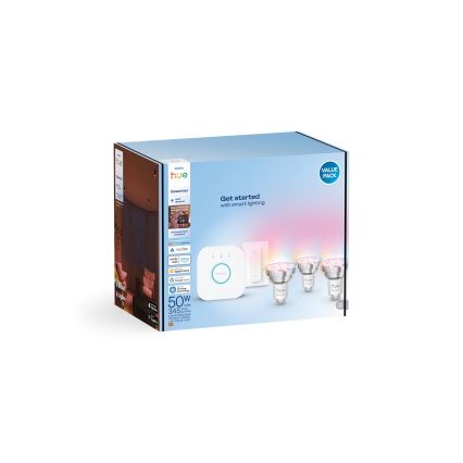Kit inicial Philips Hue White And Color Ambiance Essential 3xGU10/4,7W/230V 2200-6500K + Hue bridge