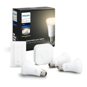 Kit de inicio Philips Hue White: 3x E27/9W (2700 K) + Hue Bridge y interruptor regulador