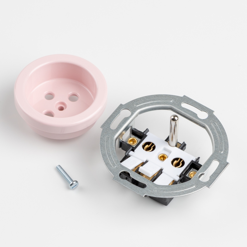 Kliklap - Doble enchufe retro para hogar con marco 230V rosa vintage