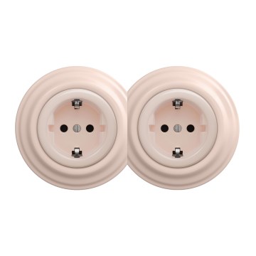 Kliklap - Doble toma de corriente de estilo retro para uso doméstico con marco SCHUKO 230V/16A, rosa vintage