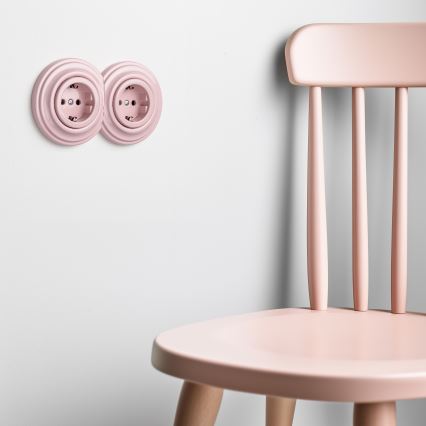 Kliklap - Doble toma de corriente de estilo retro para uso doméstico con marco SCHUKO 230V/16A, rosa vintage
