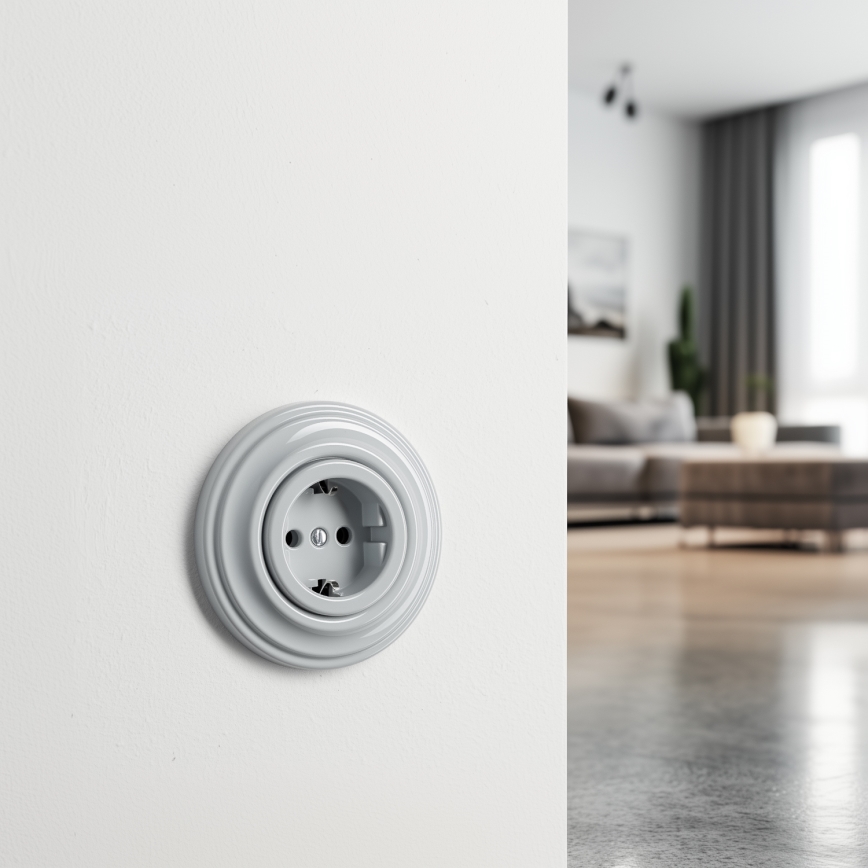 Kliklap - Enchufe de pared retro con marco SCHUKO 230V/16A, gris