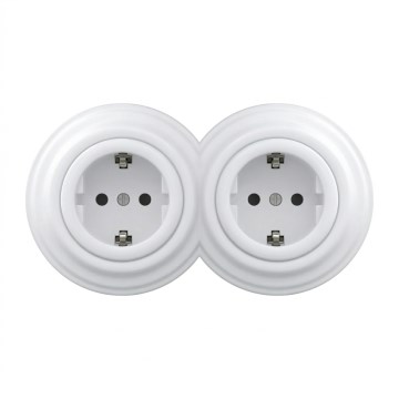 Kliklap - Enchufe doble retro para el hogar con marco SCHUKO 230V blanco nieve