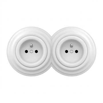 Kliklap - Enchufe doble retro para uso doméstico con marco 230V blanco nieve