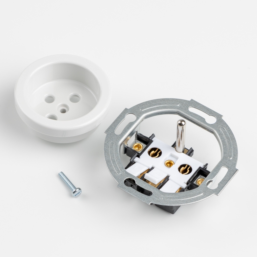 Kliklap - Enchufe doble retro para uso doméstico con marco 230V blanco nieve