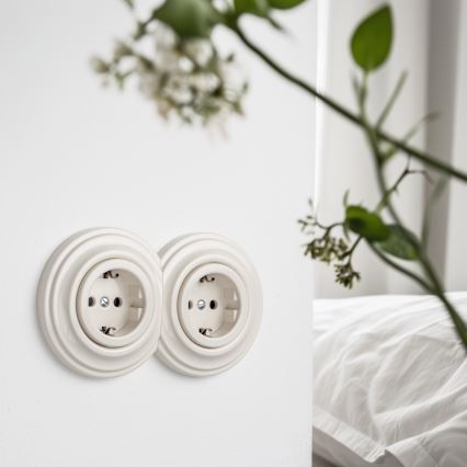Kliklap - Enchufe doble retro para uso doméstico con marco SCHUKO 230 V/16 A beige