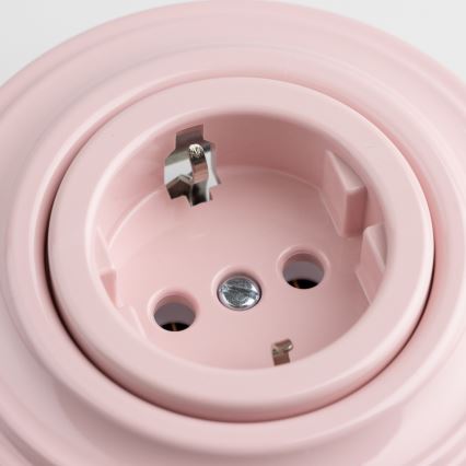 Kliklap - Enchufe doméstico retro con marco SCHUKO 230V/16A, color rosa vintage