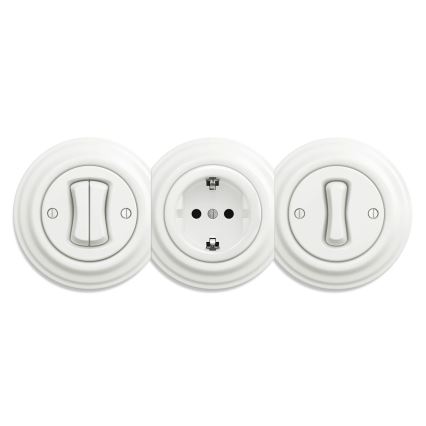 Kliklap - Enchufe doméstico retro SCHUKO 230V/16A sin marco, de cerámica blanca