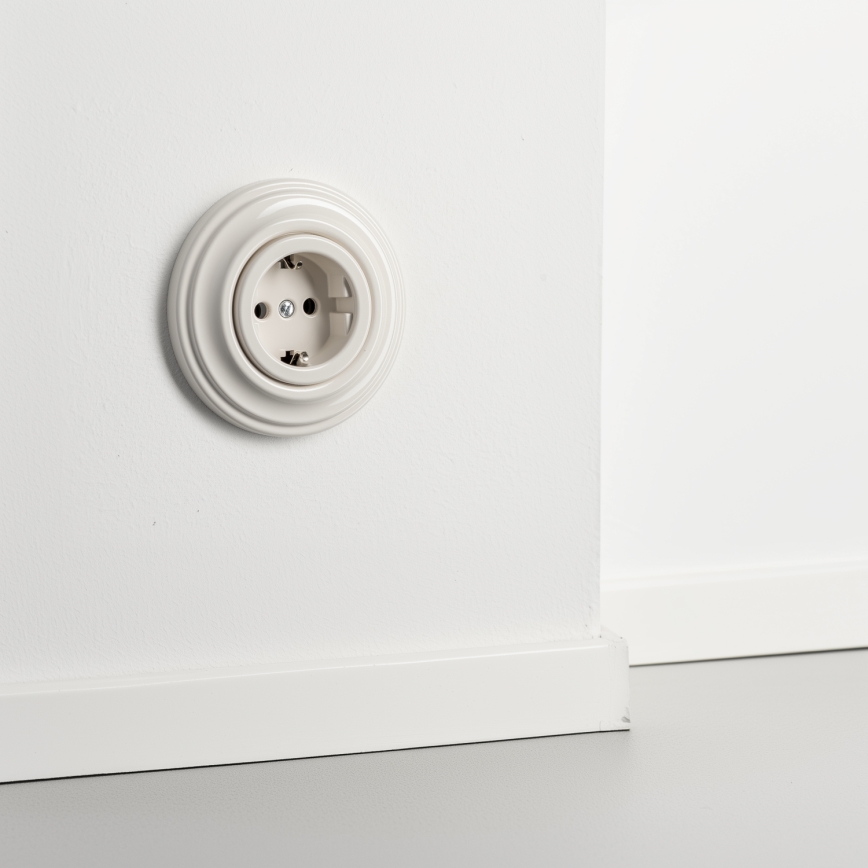 Kliklap - Enchufe retro doméstico con marco SCHUKO 230V/16A beige