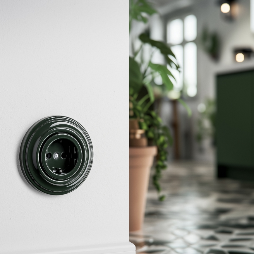 Kliklap - Enchufe retro doméstico sin marco SCHUKO 230V/16A, verde