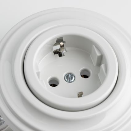 Kliklap - Enchufe retro para uso doméstico con marco SCHUKO 230V/16A, blanco nieve