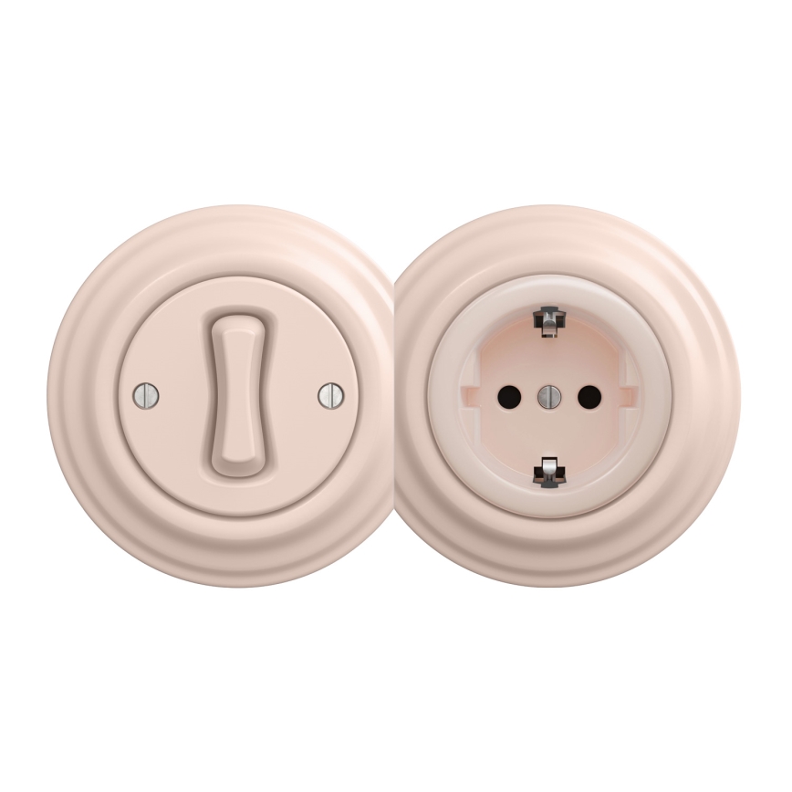 Kliklap - Enchufe retro para uso doméstico sin marco SCHUKO 230V/16A color rosa vintage