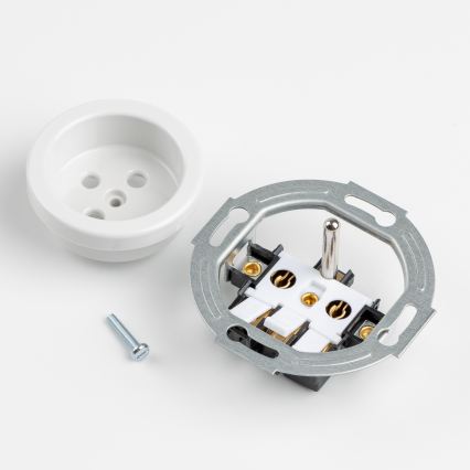 Kliklap - Enchufe triple retro de pared con marco, 230 V, cerámica blanca