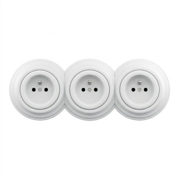Kliklap - Enchufe triple retro para hogar con marco, 230V, blanco nieve