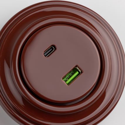 Kliklap - Enchufe USB retro A+C con marco marrón