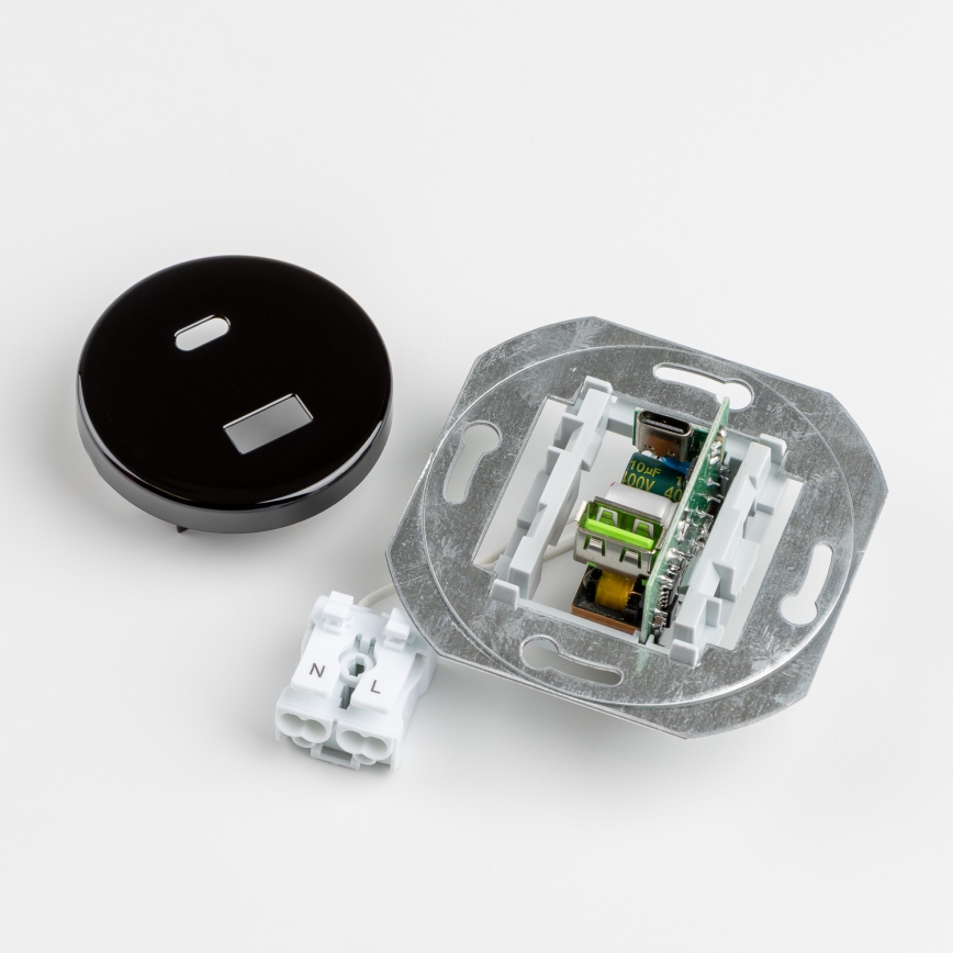 Kliklap - Enchufe USB retro A+C con marco negro