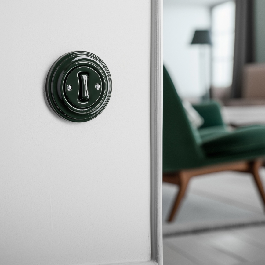 Kliklap - Interruptor retro de escalera con marco n.º 6, verde