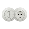 Kliklap - Interruptor unipolar retro n.º 1 y enchufe SCHUKO 230 V con marco cerámico blanco