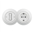 Kliklap - Interruptor unipolar retro n.º 1 y enchufe SCHUKO 230 V con marco color blanco nieve