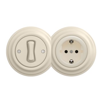 Kliklap - Retro interruptor unipolar n.º 1 y enchufe SCHUKO 230V con marco beige