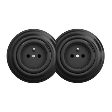 Kliklap - Toma de corriente doble de estilo retro para el hogar con marco n.º 1, negro