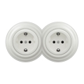 Kliklap - Toma doble de estilo retro para uso doméstico con marco SCHUKO 230V/16A, de cerámica blanca