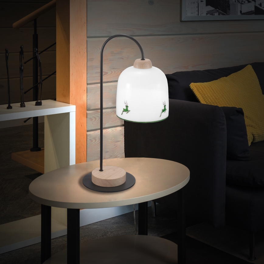Kolarz A1352.71.G.100 - Lámpara de mesa NONNA 1xE27/60W/230V ciervo roble/blanco/verde