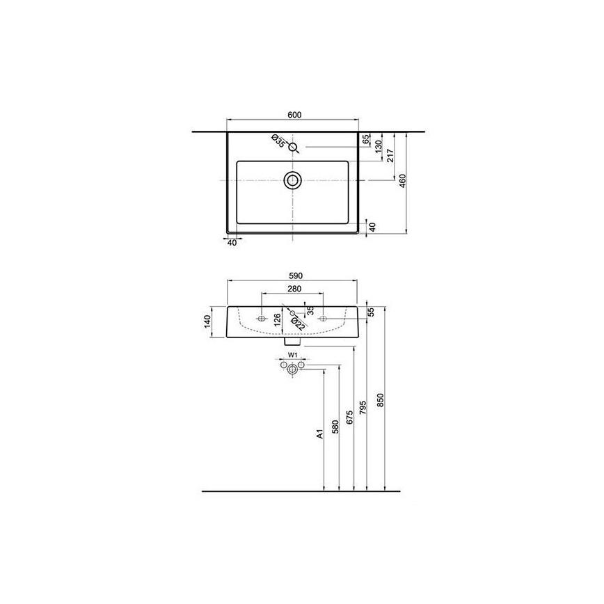 Kolo L51160000 - Lavabo suspendido Twins 60x46 cm cerámica/blanco