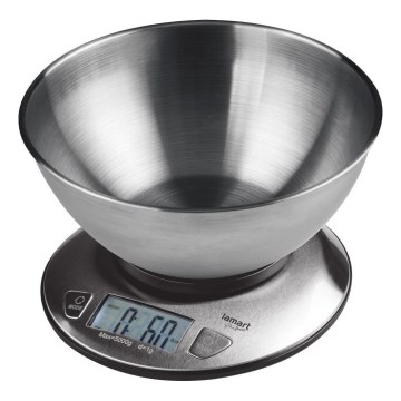 Lamart - Báscula de cocina digital con pantalla LCD y bol de acero inoxidable 2xAAA