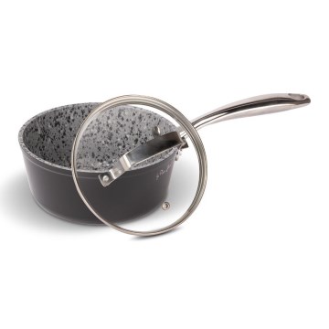 Lamart - Cazo de 16 cm con revestimiento de granito y tapa negro/gris/acero inoxidable