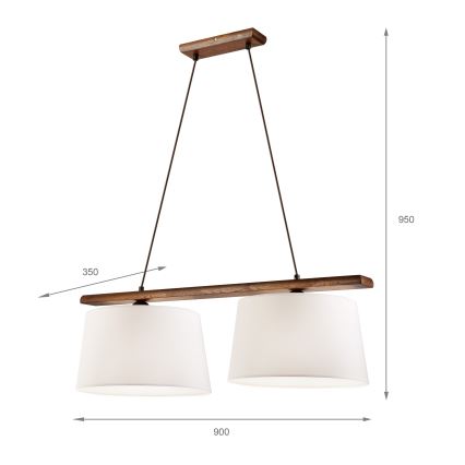 Lámpara colgante AIDA con cable 2xE27/60W/230V Ø 35 cm roble/nogal
