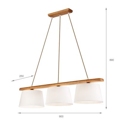 Lámpara colgante AIDA con cable 3xE27/60W/230V, Ø 25 cm, roble