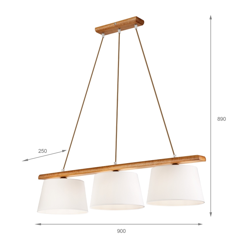 Lámpara colgante AIDA con cable 3xE27/60W/230V, Ø 25 cm, roble
