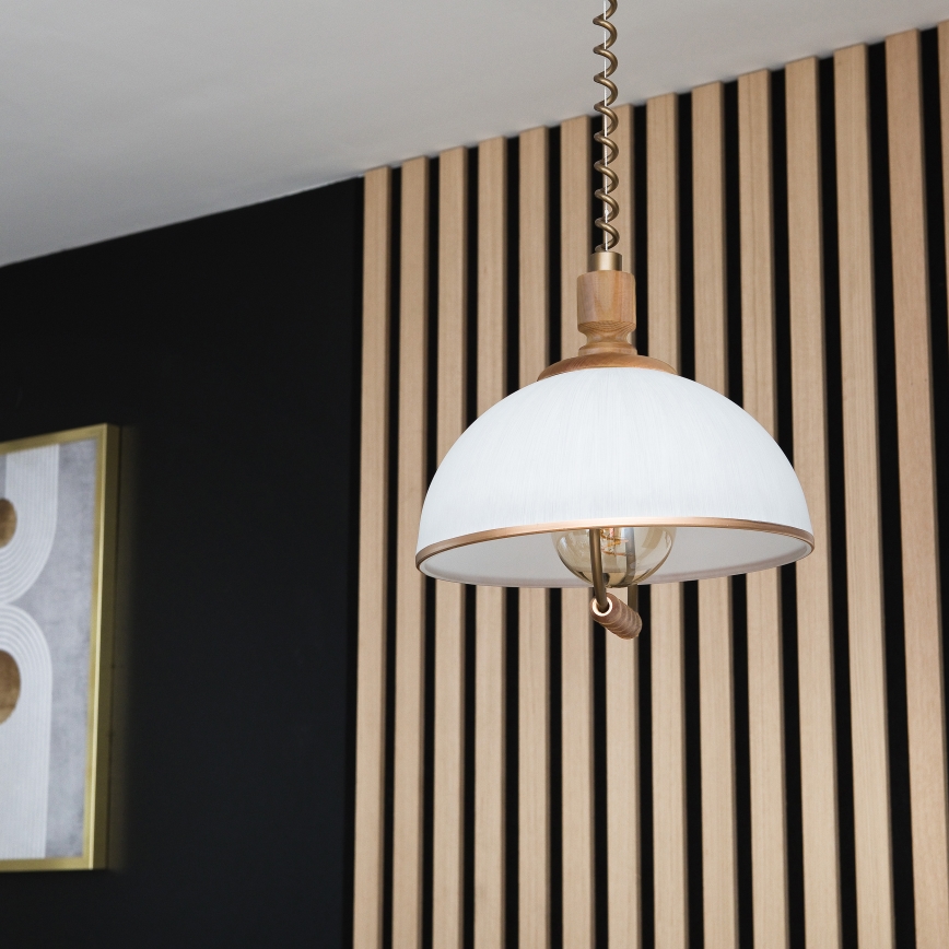Lámpara colgante ajustable en altura RAMONA 1xE27/60W/230V marrón/blanco/roble