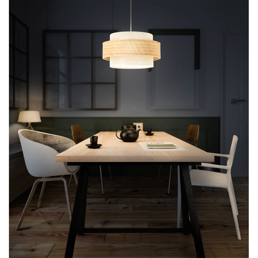 Lámpara colgante BOHO con cable 1xE27/60W/230V Ø 40 cm yute/crema