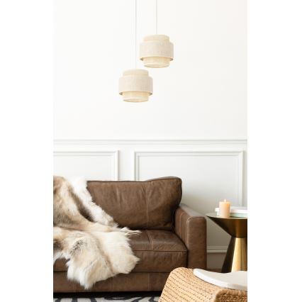 Lámpara colgante BOHO con cable 2xE27/60W/230V crema/yute