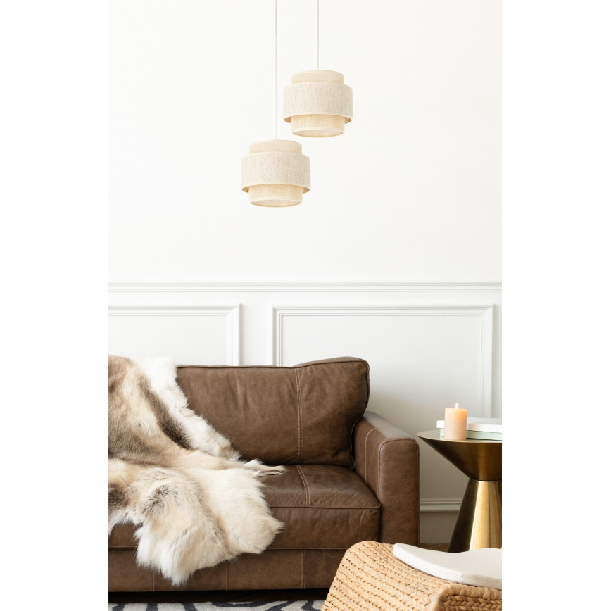 Lámpara colgante BOHO con cable 2xE27/60W/230V crema/yute