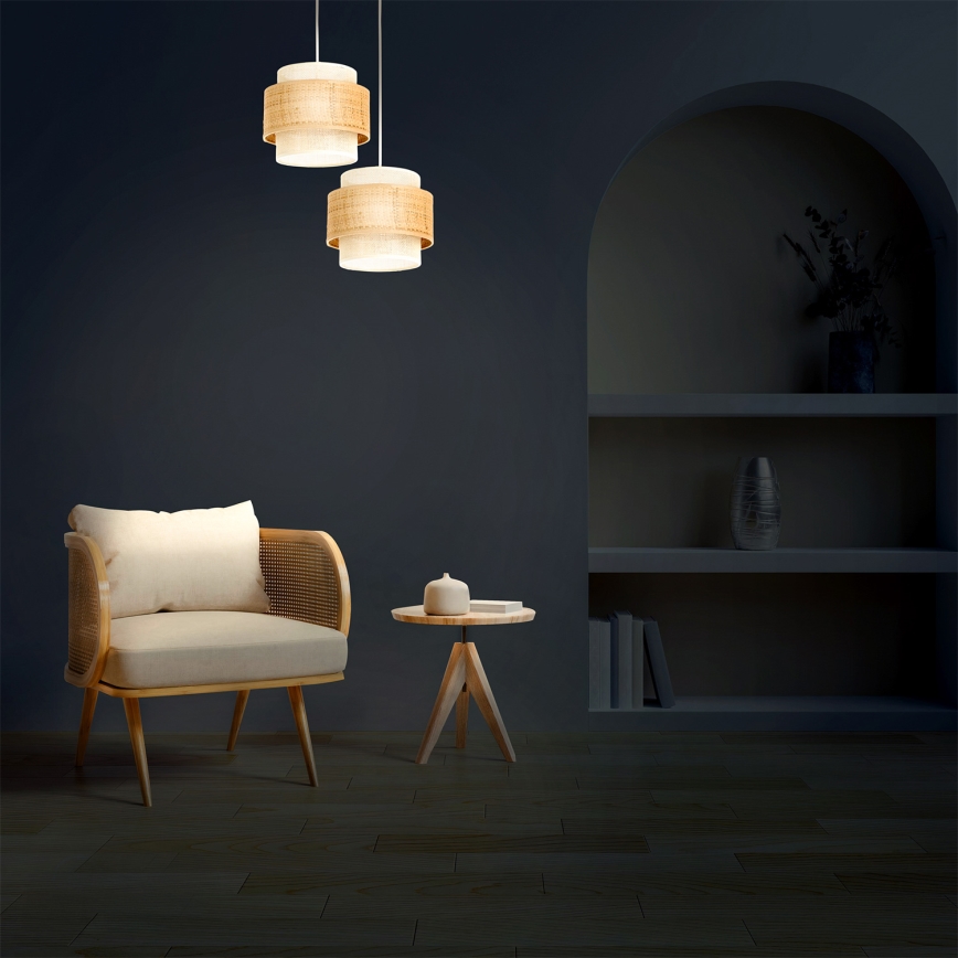 Lámpara colgante BOHO con cable 2xE27/60W/230V yute/crema