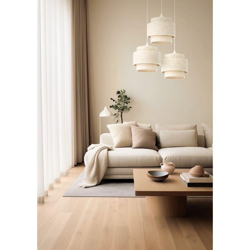 Lámpara colgante BOHO con cable 3xE27/60W/230V blanca