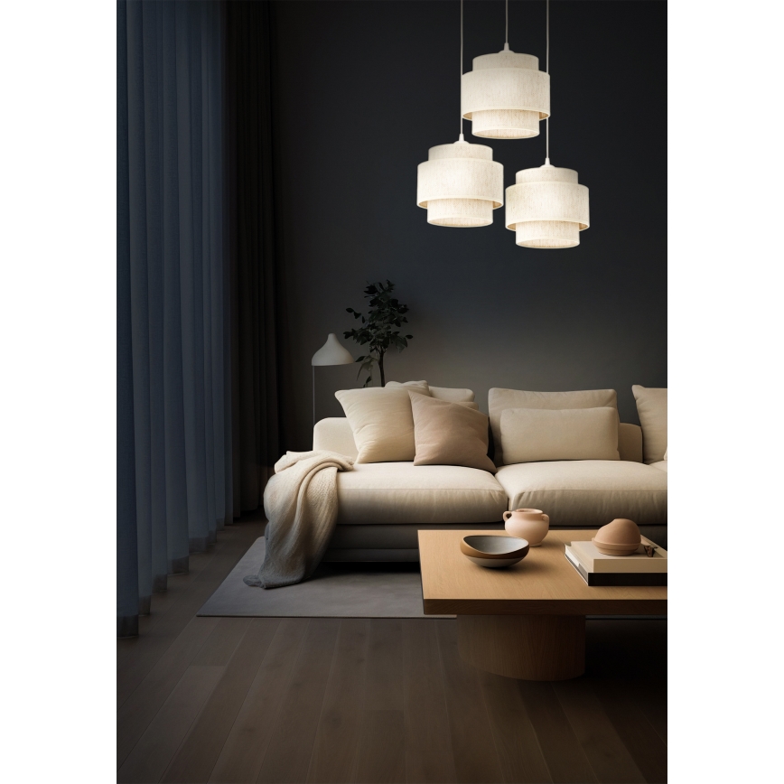 Lámpara colgante BOHO con cable 3xE27/60W/230V blanca