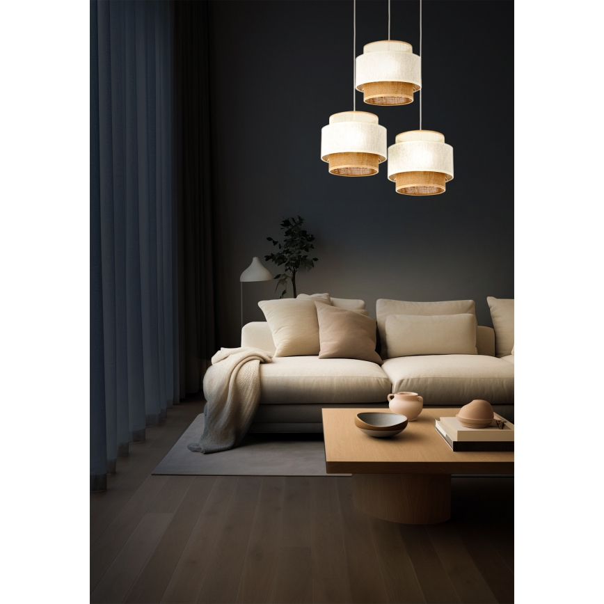 Lámpara colgante BOHO con cable 3xE27/60W/230V blanco/yute