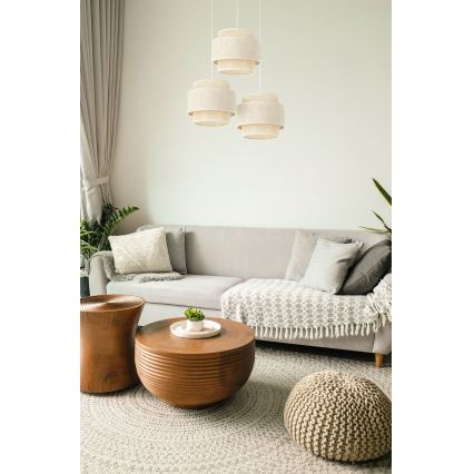 Lámpara colgante BOHO con cable 3xE27/60W/230V crema/juta
