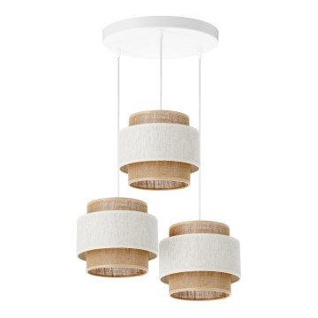 Lámpara colgante BOHO con cable 3xE27/60W/230V crema/yute