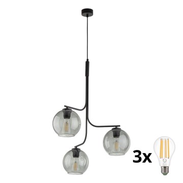 Lámpara colgante CESAR 3xE27/15W/230V negro/gris ahumado